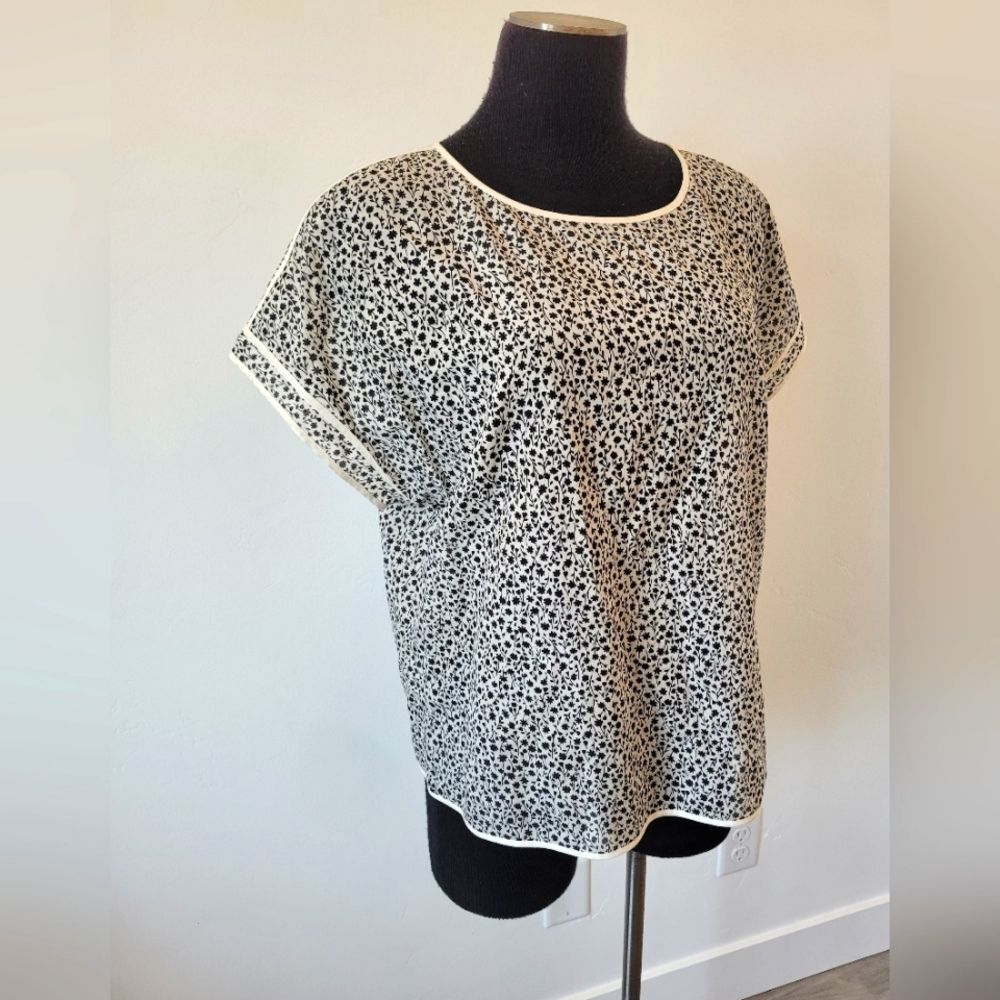 Tory Burch Silk Cotton Blouse Floral Boxy Oversized Summer Lightweight Large